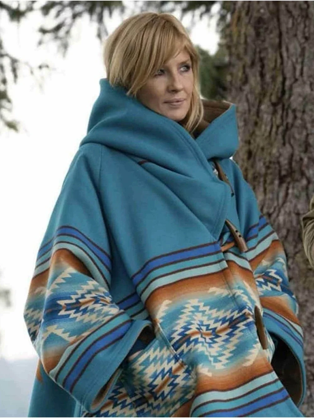 NWOT Yellowstone Beth Dutton Blue Aztec Hooded Coat Costume Jacket